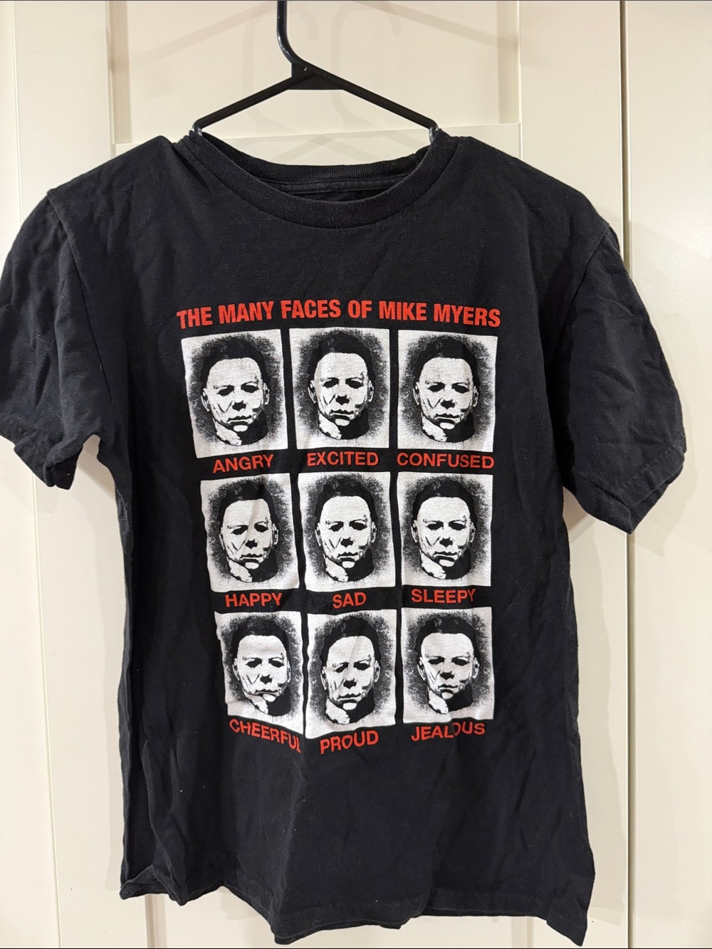 Black Graphic Short Sleeve Tee Featuring Mike Myers Faces